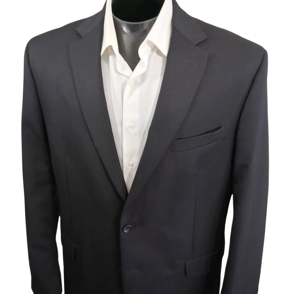 Pronto Uomo Blazer 46L Solid Black 100% Wool Two Button Sport Coat Double Vent